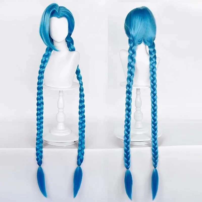 Peluca de Cosplay LOL Jinx de alta calidad, 120cm, trenzada azul, peluca de cañón suelto, pelucas de pelo sintético resistentes al calor Jinx +