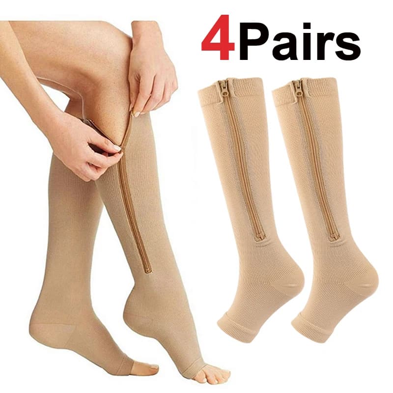 4 calcetines de compresión con cremallera para soporte de varices, para correr al aire libre, fitness, senderismo, antifatiga, cuidado médico para