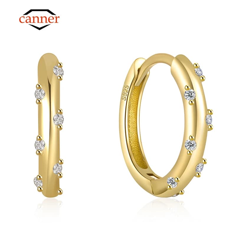 CANNER-pendientes de aro brillantes de Plata de Ley 925, Color dorado, Piercing para cartílago pequeño, pendiente Huggie pequeño, accesorios de
