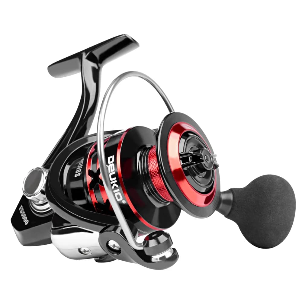 DEUKIO 2000-7000 tamaño Max Drag 12KG rojo negro EVA perilla carretes giratorios carrete de Metal carrete de pesca para pesca en agua salada