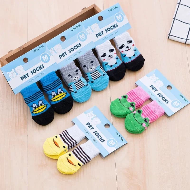 4 pares/set de calcetines para gatos y cachorros, lindos calcetines para perros con estampado antideslizante para proteger y prevenir la suciedad,