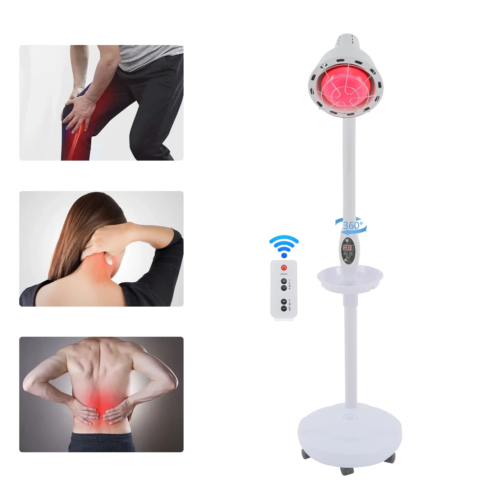 Lámpara de calor de 275 W con control remoto, bombilla de terapia de luz de calor, lámpara terapéutica para aliviar el dolor muscular con base