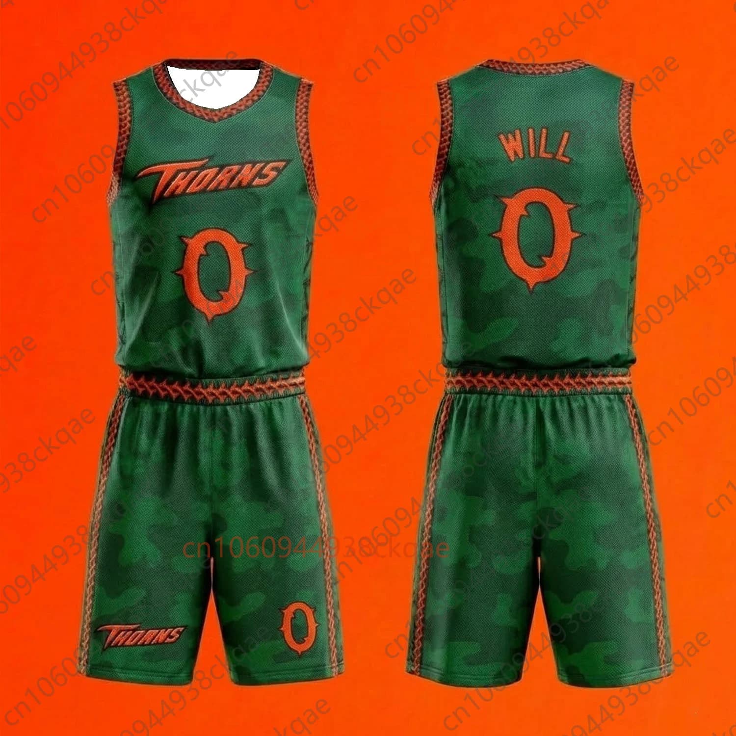 Conjunto de Camiseta y Pantalones Cortos de Baloncesto Vineland Thorns, Diseño GOAT Movie Will 0, Uniforme Verde Camuflaje, Ropa Deportiva