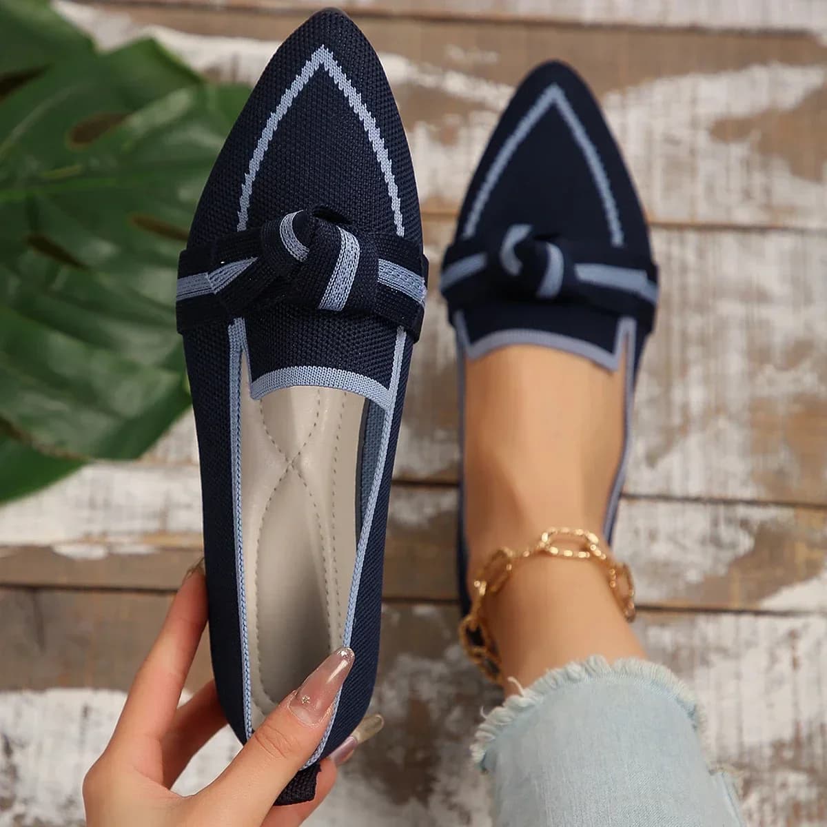 Zapatos planos de mujer 2024 tejidos nuevos, transpirables, cómodos zapatos de Color sólido, mocasines informales con punta estrecha para caminar,