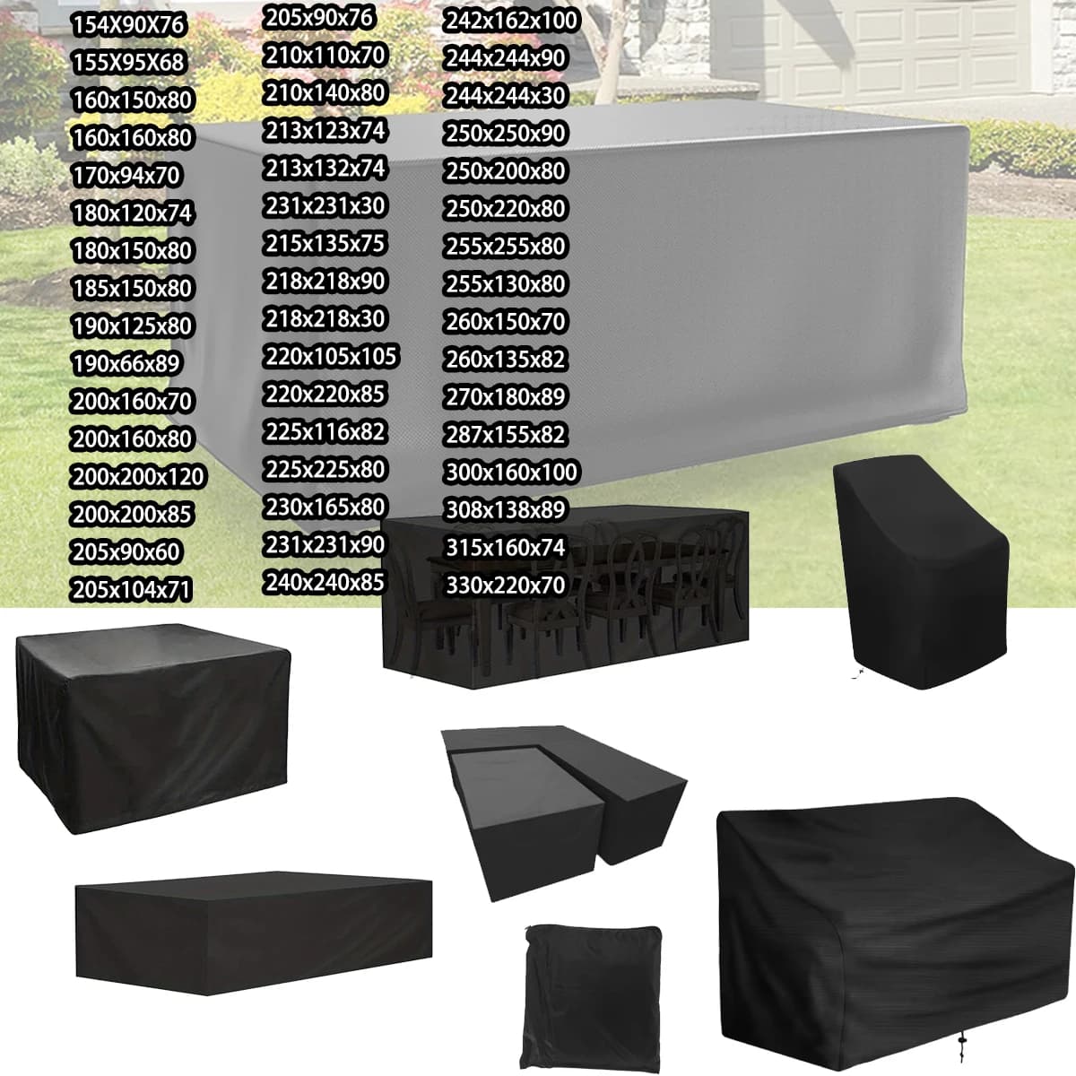 Fundas para Muebles de Patio en 218 Tamaños, Fundas para Mesa y Sillas, Impermeables, a Prueba de Polvo, con Protección UV, Funda Protectora de Tela