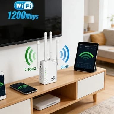 Extensor WiFi de 1200Mbps y 5GHz, Repetidor WiFi Inalámbrico de Doble Banda, Amplificador de Señal de Largo Alcance para Uso Doméstico