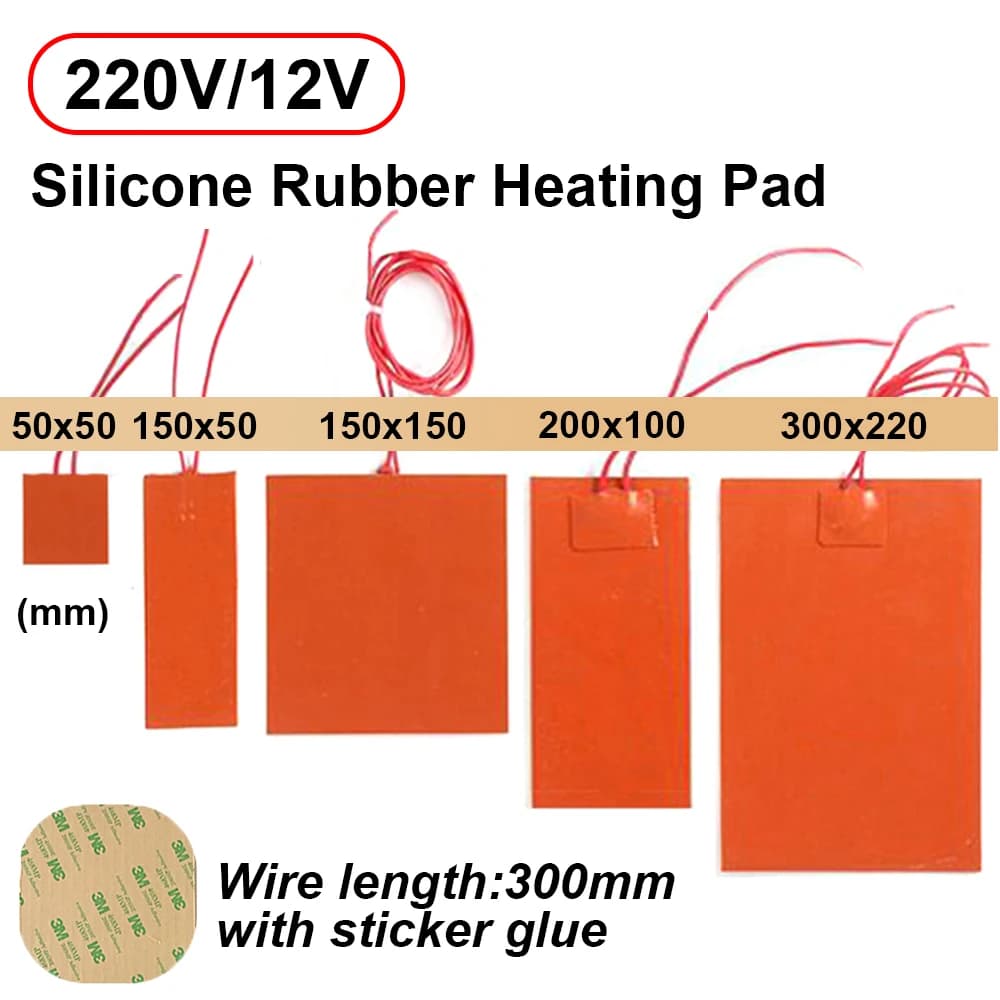 Almohadilla calefactora de goma de silicona de 12V y 220V, banda calefactora plana, cama calefactora cuadrada, Flexible, impermeable, pegamento para