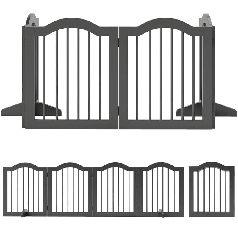 Barrera para perros independiente con patas, plegable, 4 paneles, 208 x 29.5 x 61 cm, negra, para instalar en el lugar