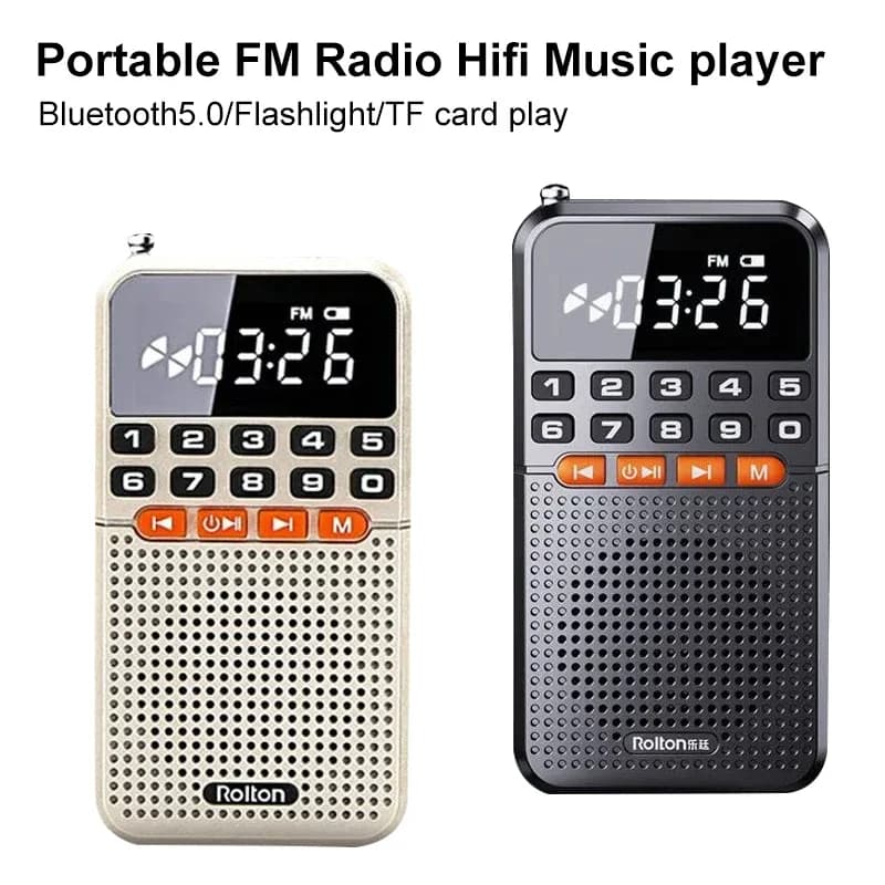 Mini Radio portátil de bolsillo AM FM Walkman Radios Bluetooth 5,0 altavoz tarjeta TF reproductor de música con linterna LED para caja de sonido