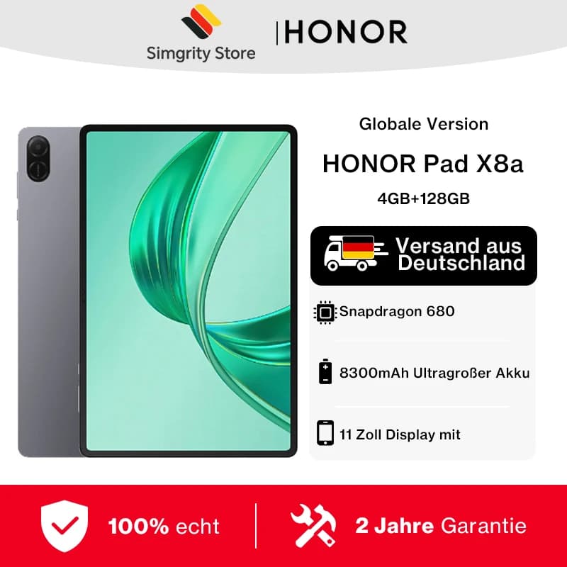 Versión global HONOR Pad X8a 11 pulgadas Alta frecuencia de actualización Cómodo para la vista Batería de 8300 mAh Cuatro altavoces de gran