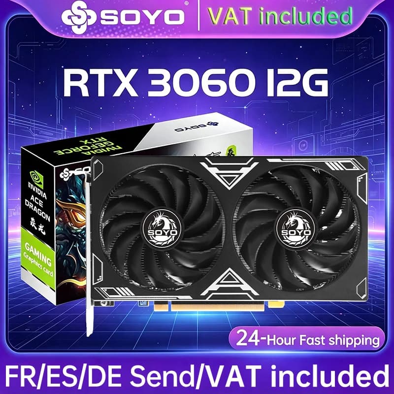 SOYO nuevas tarjetas gráficas para juegos NVIDIA GeForce RTX 3060 12GB GDDR6 192 Bit GPU de escritorio tarjeta de vídeo componentes de ordenador