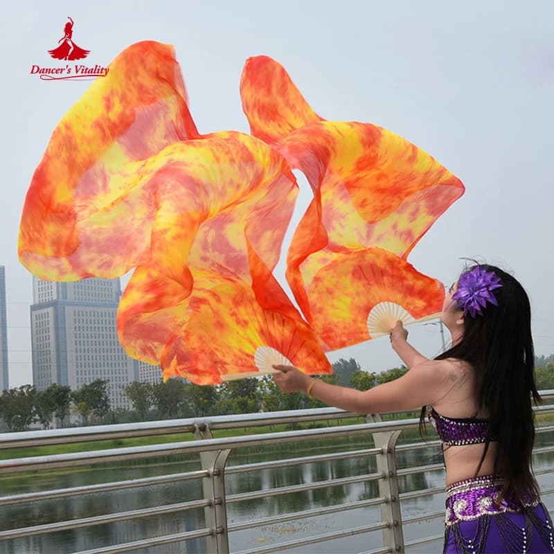 Velos de abanico de seda natural pura 100% teñidos para mujer, abanico para actuación de danza del vientre, trajes y accesorios para danza del