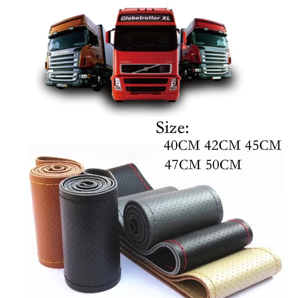 Protector de cuero para volante de coche, cubierta protectora para volante de camión, autobús, camión, trenzado, DIY, 40cm, 42cm, 45cm, 47cm, 50cm