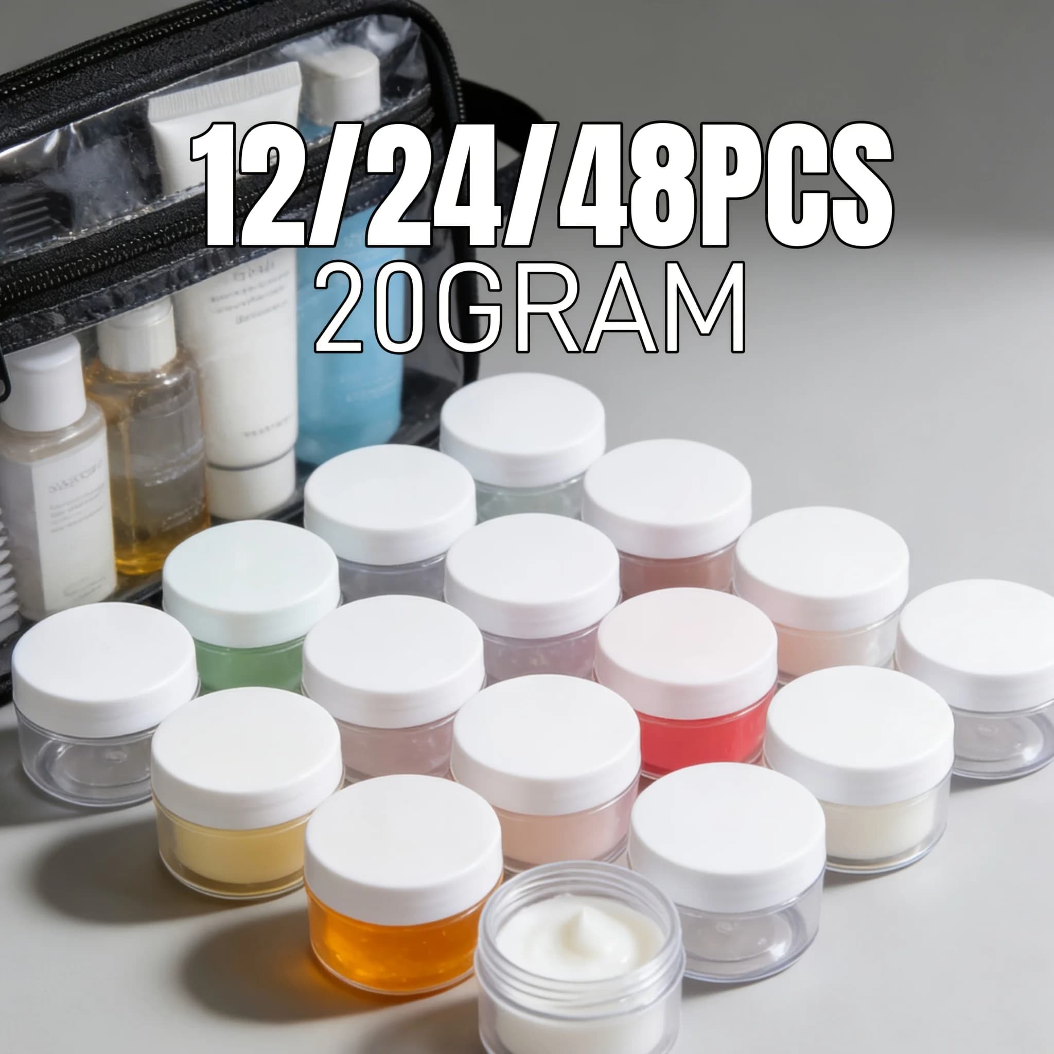 12/24/48 Uds. Macetas de muestra vacías, tarros de plástico para cosméticos de 20g, tarro contenedor de cosméticos de viaje para artículos de