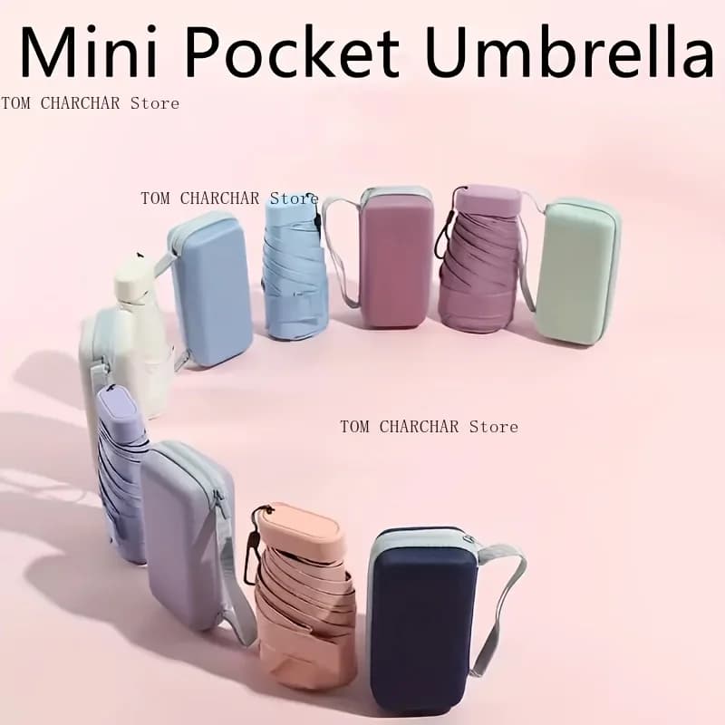 Mini paraguas de bolsillo para mujer, cápsula de sombrilla de vinilo ultraligera con protección UV (con caja)