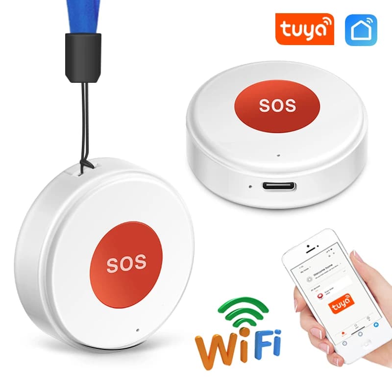 Tuya WiFi SOS botón de llamada de pánico aplicación Smart Life batería recargable alarma de una tecla para pacientes niños ancianos hombre cuerda