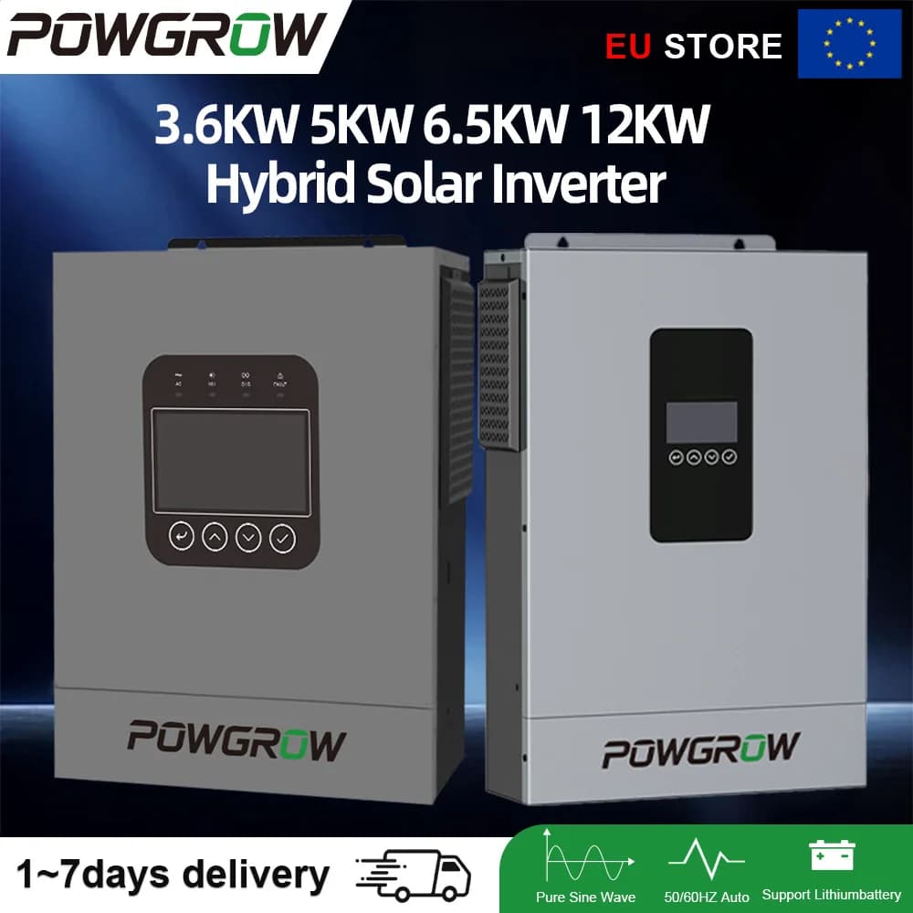 Inversor Solar Híbrido POWGROW de 12KW, 48VDC, Onda Sinusoidal Pura, 24V 220V 160A, Inversor con Controlador de Carga MPPT, Convertidor Fuera de Red,