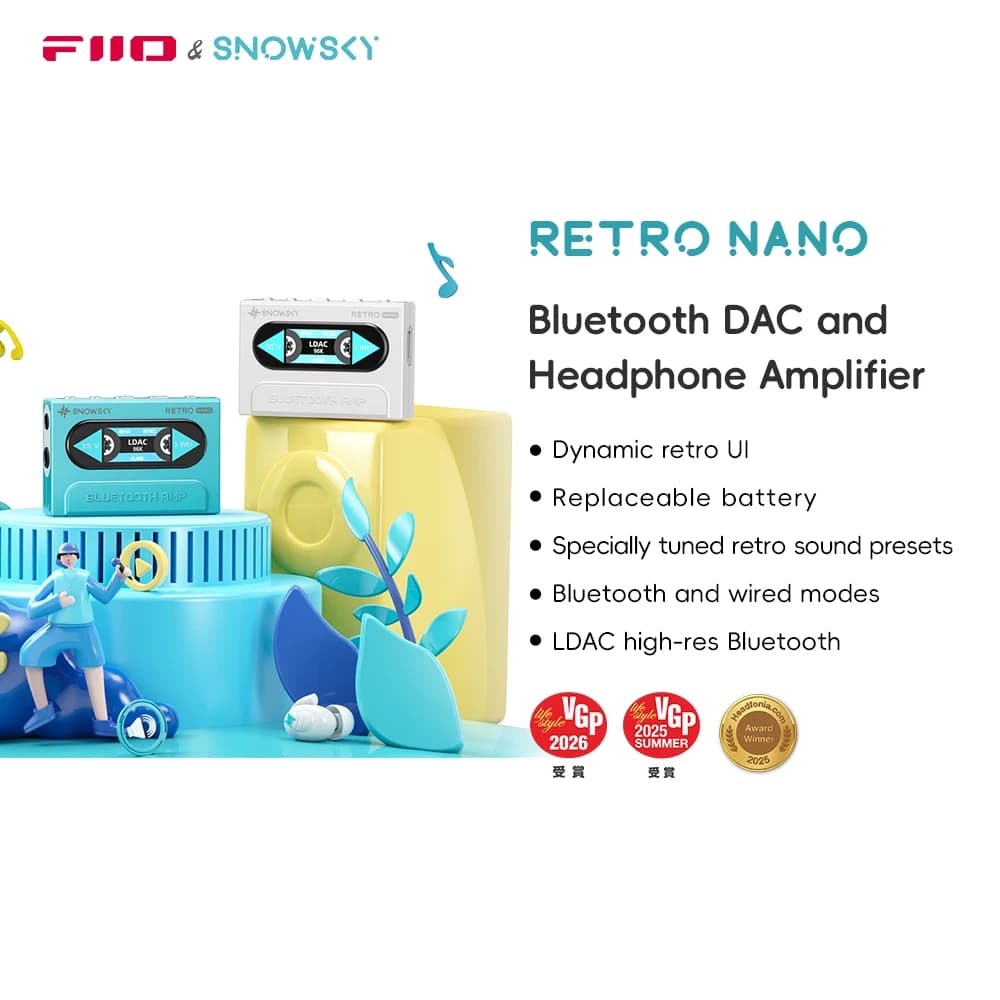 Snowsky/FiiO RETRO NANO Bluetooth DAC y amplificador de auriculares, LDAC/aptX Adaptive/aptX LL con 3,5 mm/4,4 mm