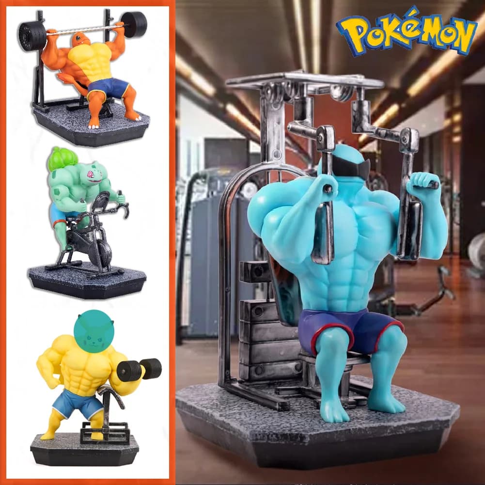 Figuras de gimnasio de juguete de Pokémon, figura de acción de hombre musculoso de Fitness de dibujos animados, Charmander Bulbasuar Squirtle