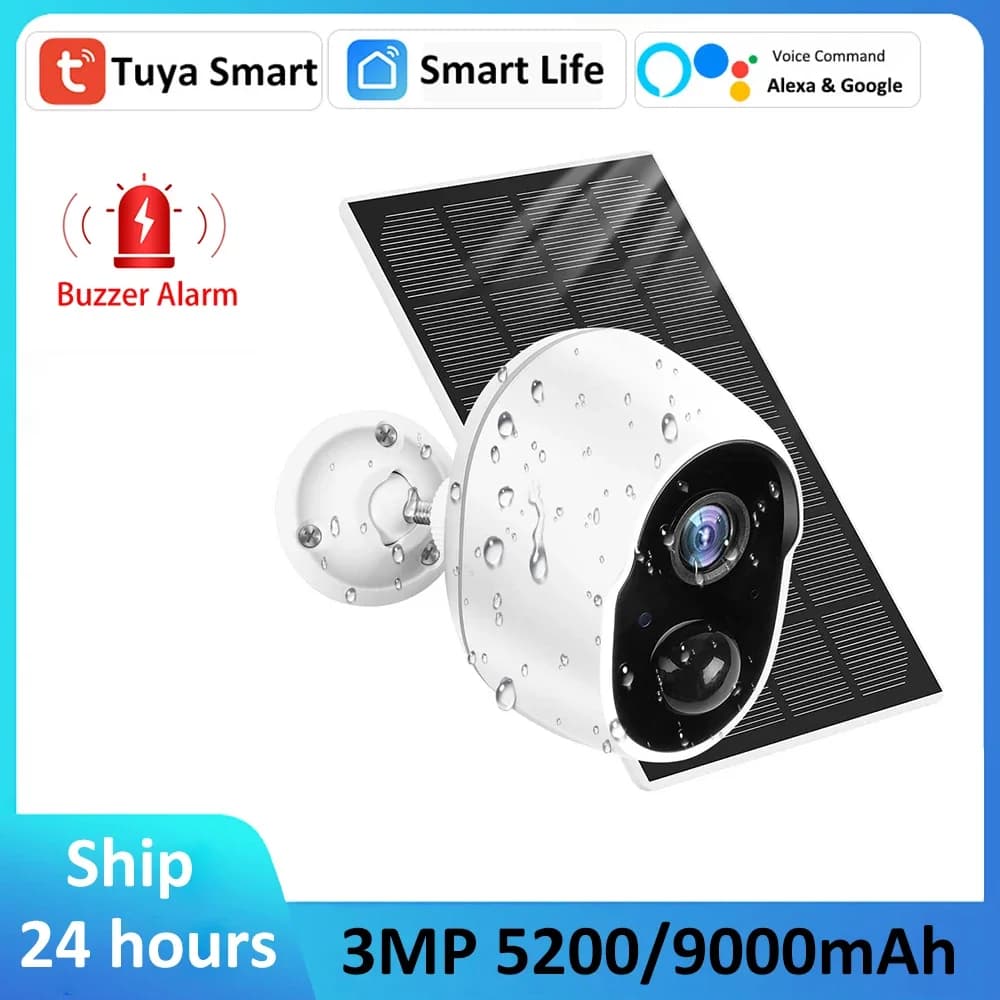 Alexa Google 3MP batería recargable Solar WiFi seguridad infrarrojo CCTV protección IP66 exterior sirena Tuya cámara de vigilancia