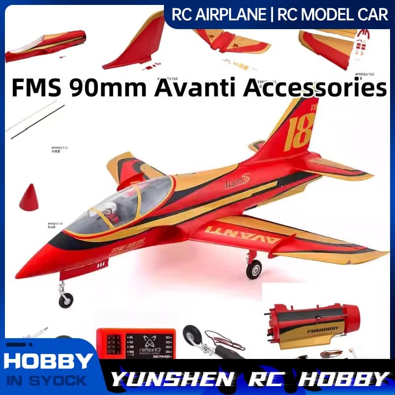 Fms 90 mm Avanti Avión eléctrico con conductos Juego completo de accesorios que incluyen fuselaje, alas principales, cola vertical, etc.