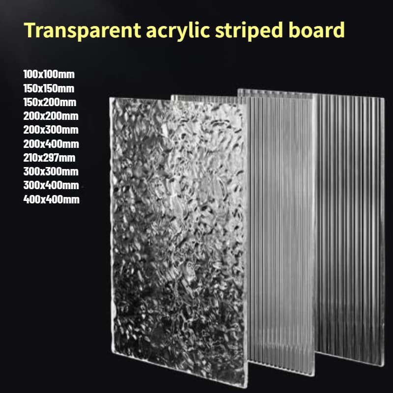 Placa de rayas acrílicas transparentes, placa decorativa ondulada, decoración de habitación, procesamiento de puertas de armario, 100x100mm ~