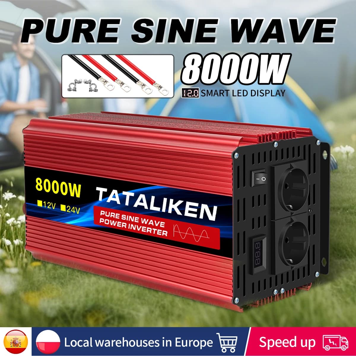 6000W/8000W/10000W enchufe europeo 12V a AC 220V 50HZ inversor de onda sinusoidal pura fuente de alimentación del coche convertidor portátil de