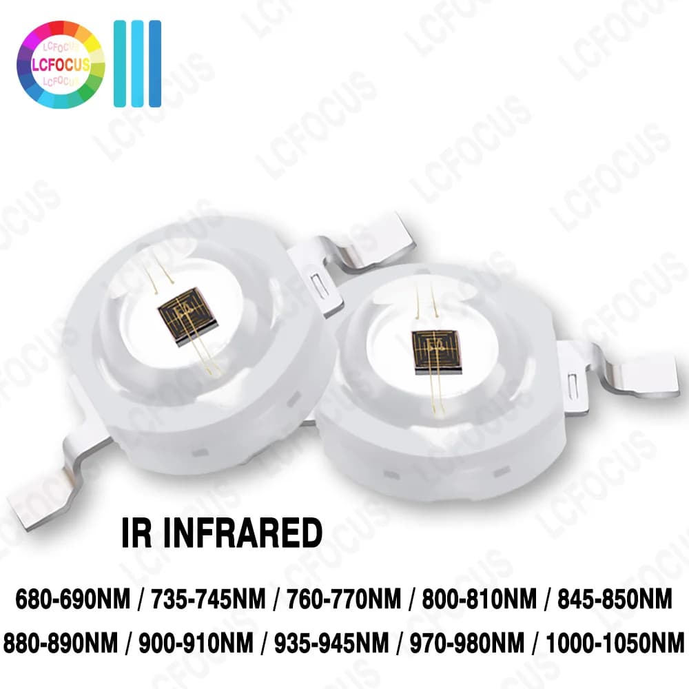 Chip LED infrarrojo de 3W 5W IR 680nm 740nm 800nm ​​850nm 880nm 900nm 940nm 980nm 1000nm COB SMD adecuado para cámara de visión nocturna de