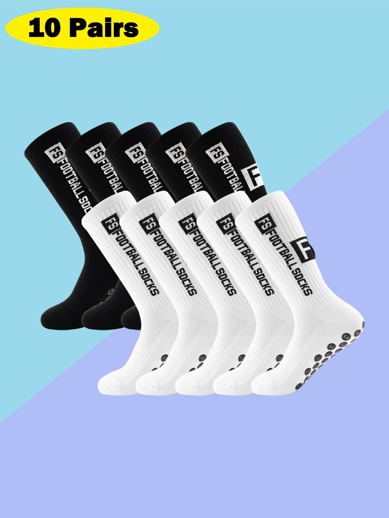10 pares de calcetines de fútbol antideslizantes para hombre, almohadillas antideslizantes para deportes de baloncesto y fútbol con calcetines con