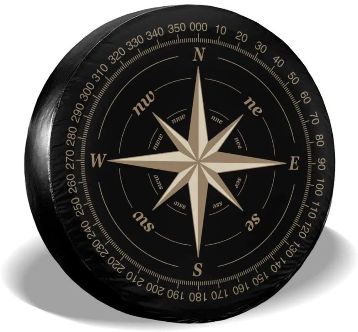 Compass Rose Cubierta de neumático de repuesto negra Cubiertas de ruedas solares UV aptas para remolques, vehículos recreativos, SUV y muchos