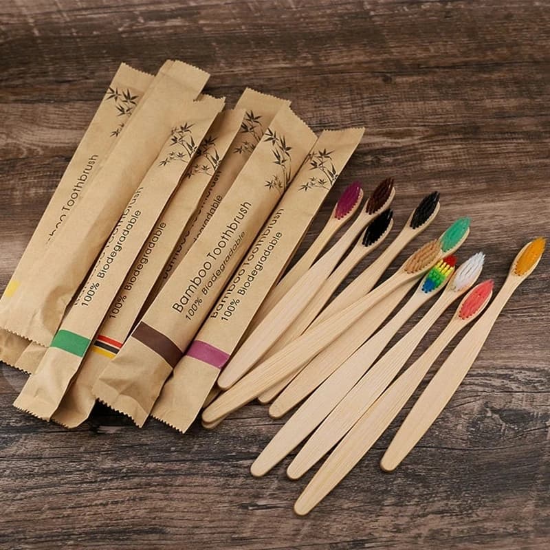 10 Uds. Cepillo de dientes de bambú, cepillo de dientes de madera ecológico, punta de cerdas suaves, carbón, cuidado bucal para adultos, cepillos