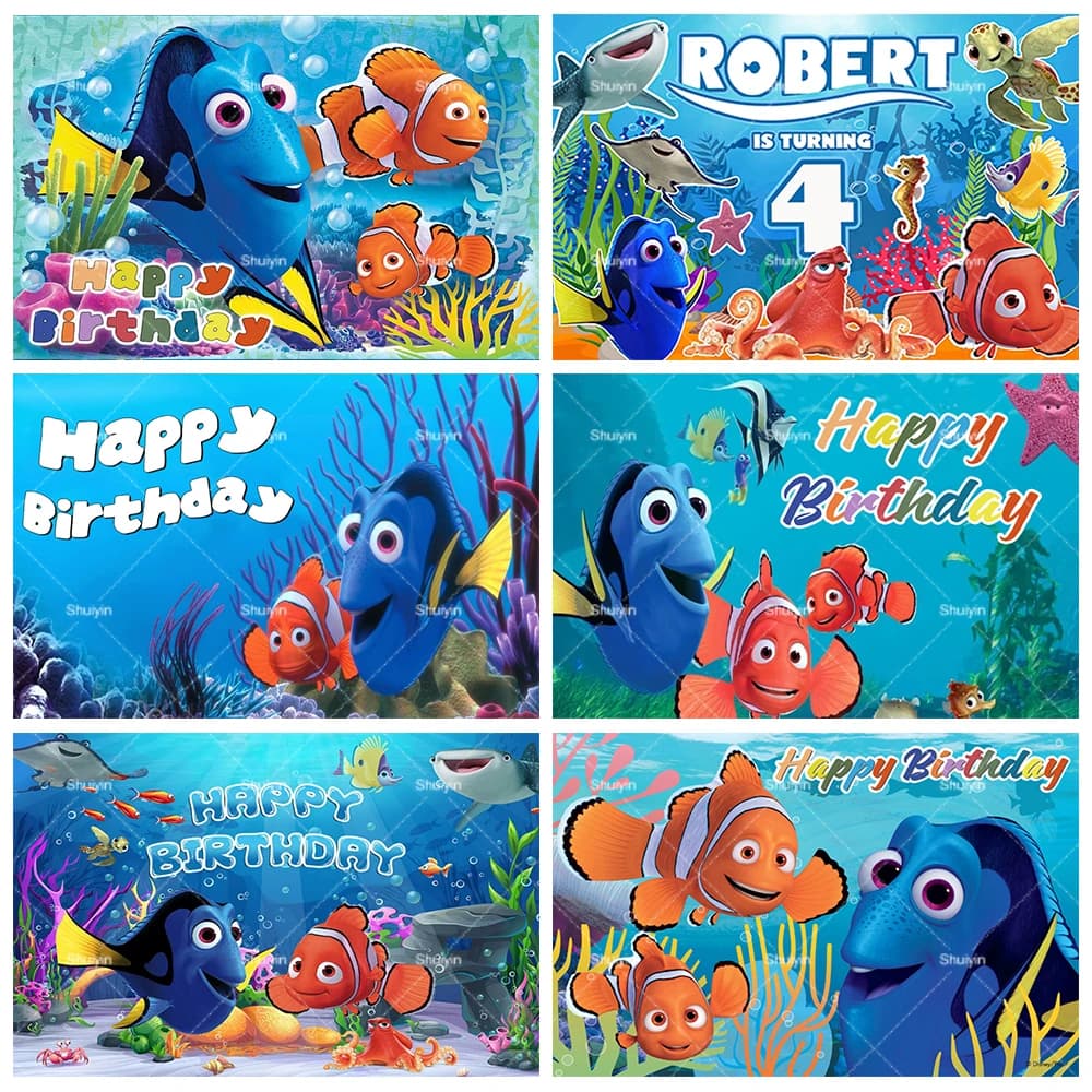 Fondo de Dibujos Animados de Buscando a Nemo, Decoraciones de Cumpleaños para Niños, Artículos para Fiestas, Pancarta de Pez Payaso para Baby