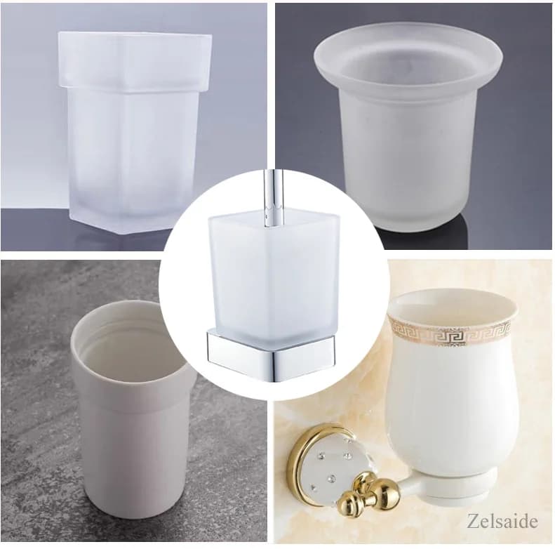 Taza de cepillo de baño de vidrio esmerilado, soporte de cepillo de limpieza mate, accesorio de soporte de escobilla de baño cuadrado
