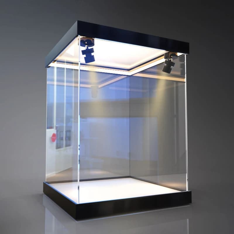 Vitrina acrílica con luz, caja de almacenamiento de montaje de puerta, Organizador a prueba de polvo, escaparate para juguetes, coleccionables,