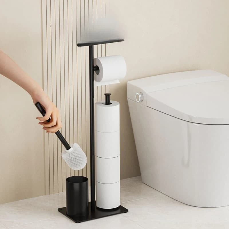 Estante de Almacenamiento para Baño de Acero Inoxidable: Combina un Portarrollos de Papel Higiénico y un Soporte para Escobilla de Baño en una Sola