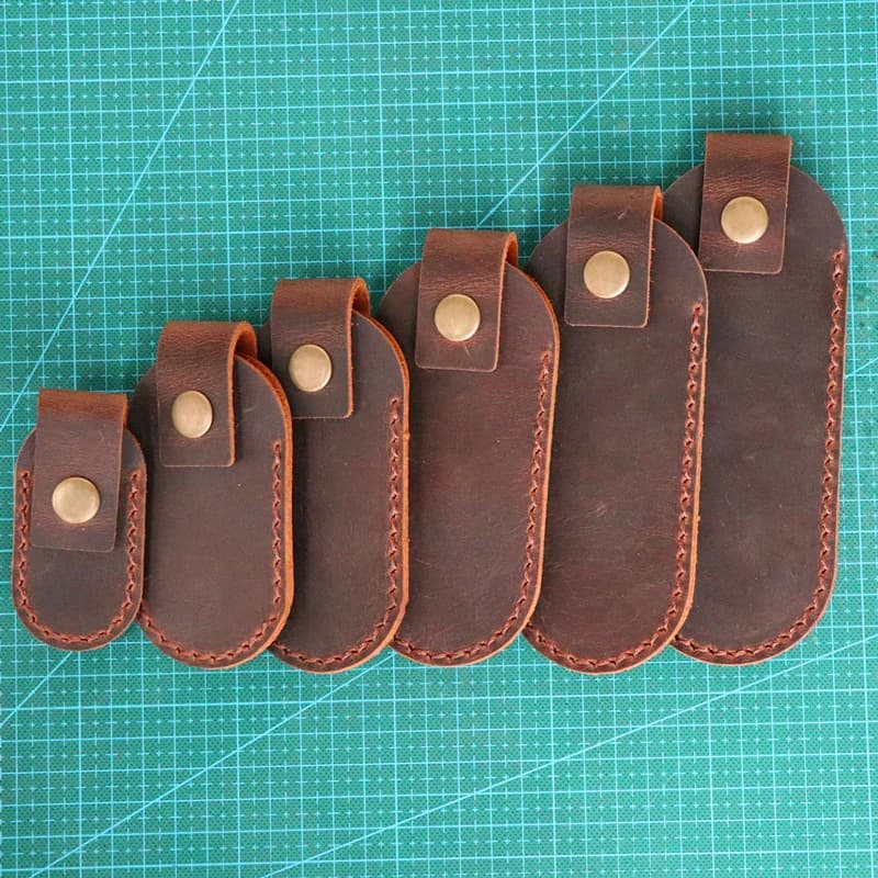 1 unidad, 10 tamaños, capa superior de cuero Crazy Horse, hebilla de latón rápida, funda para alicates de cuero, herramienta, cuchillos del