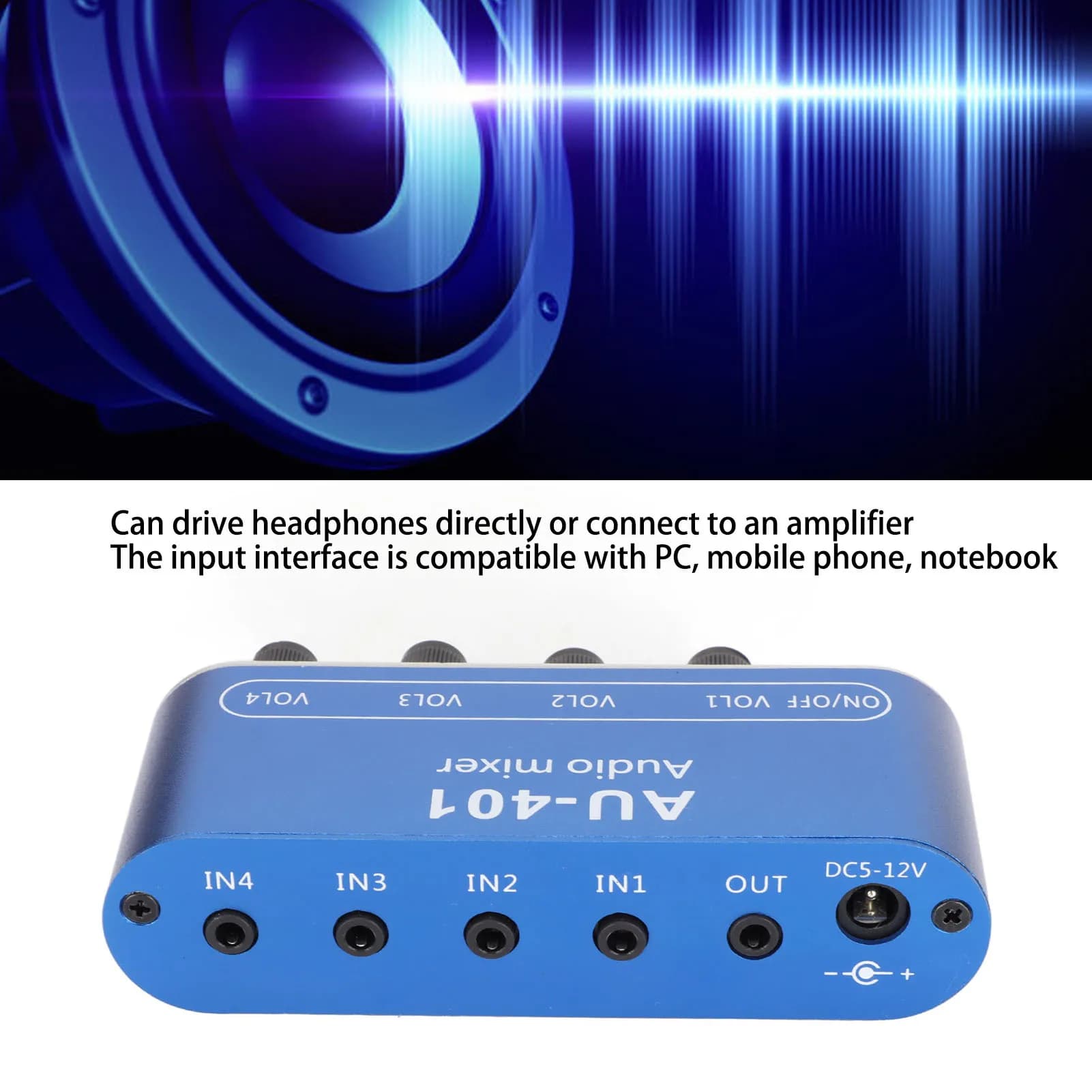 Minimezclador estéreo 4 en 1 con ajuste de volumen, amplificador Selector de sonido de 3,5mm para PC, portátil, auriculares, Selector mezclador de