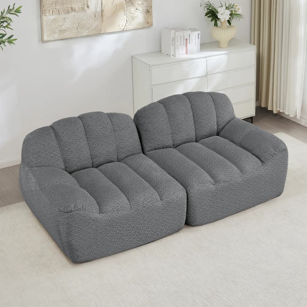 Sofá Modular de 2 Plazas con Forma de Concha, Estilo Nórdico Moderno, Asiento Profundo y Cómodo, Tapizado Suave, Sin Ensamblaje
