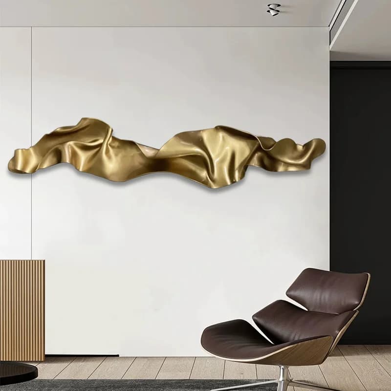 Luz minimalista italiana, decoración de pared de restaurante tridimensional de metal decorativo de lujo, entrada curvada abstracta para hotel