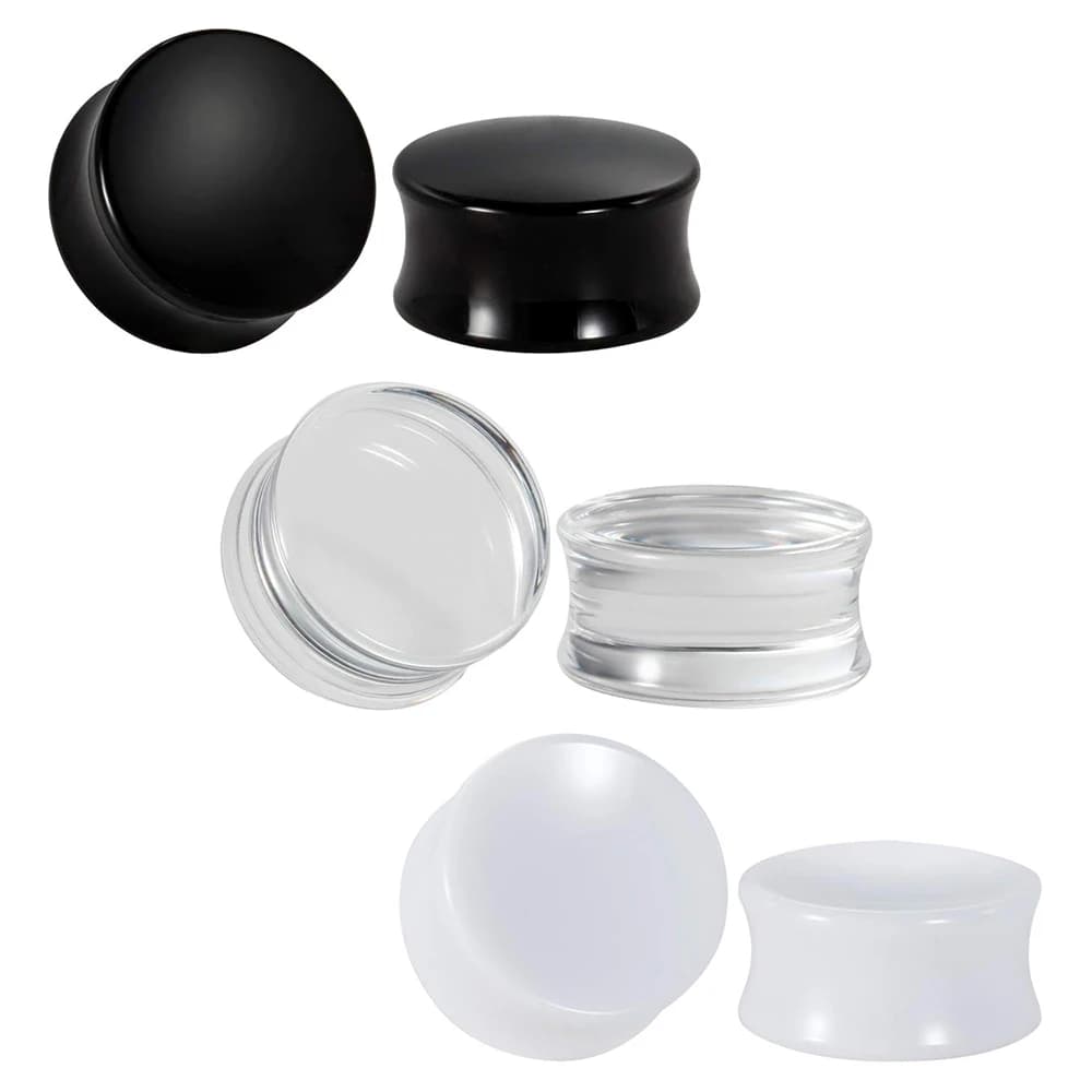 3 pares de tapones para los oídos acrílicos, color blanco y negro y transparente, doble acampanado, ensanchadores para los oídos, túneles,