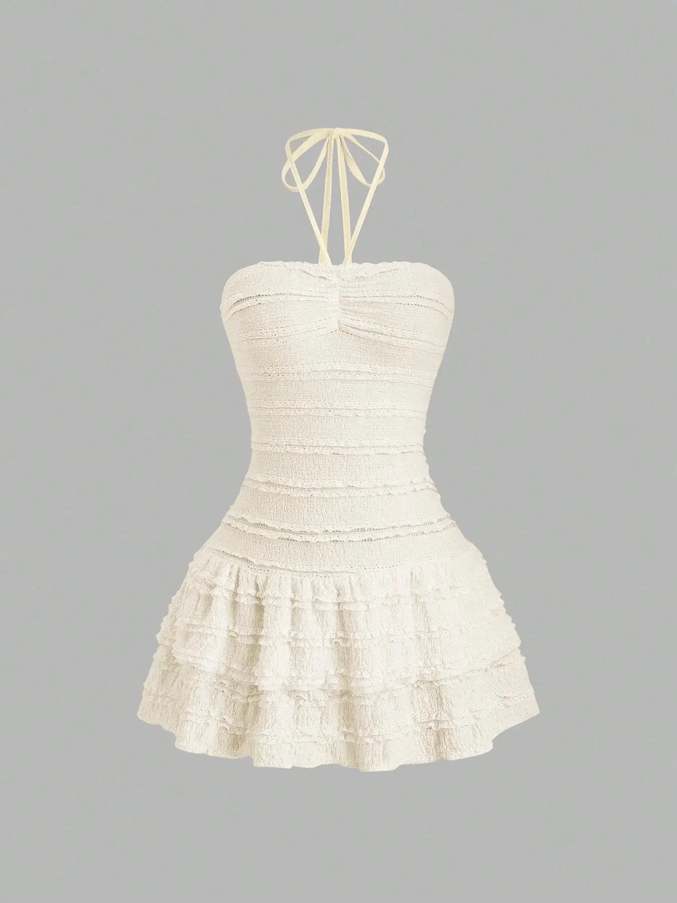 Minifalda con escote sin espalda de tela elástica alta de Color sólido para mujer con dobladillo diseño de volantes estilo Casual elegante