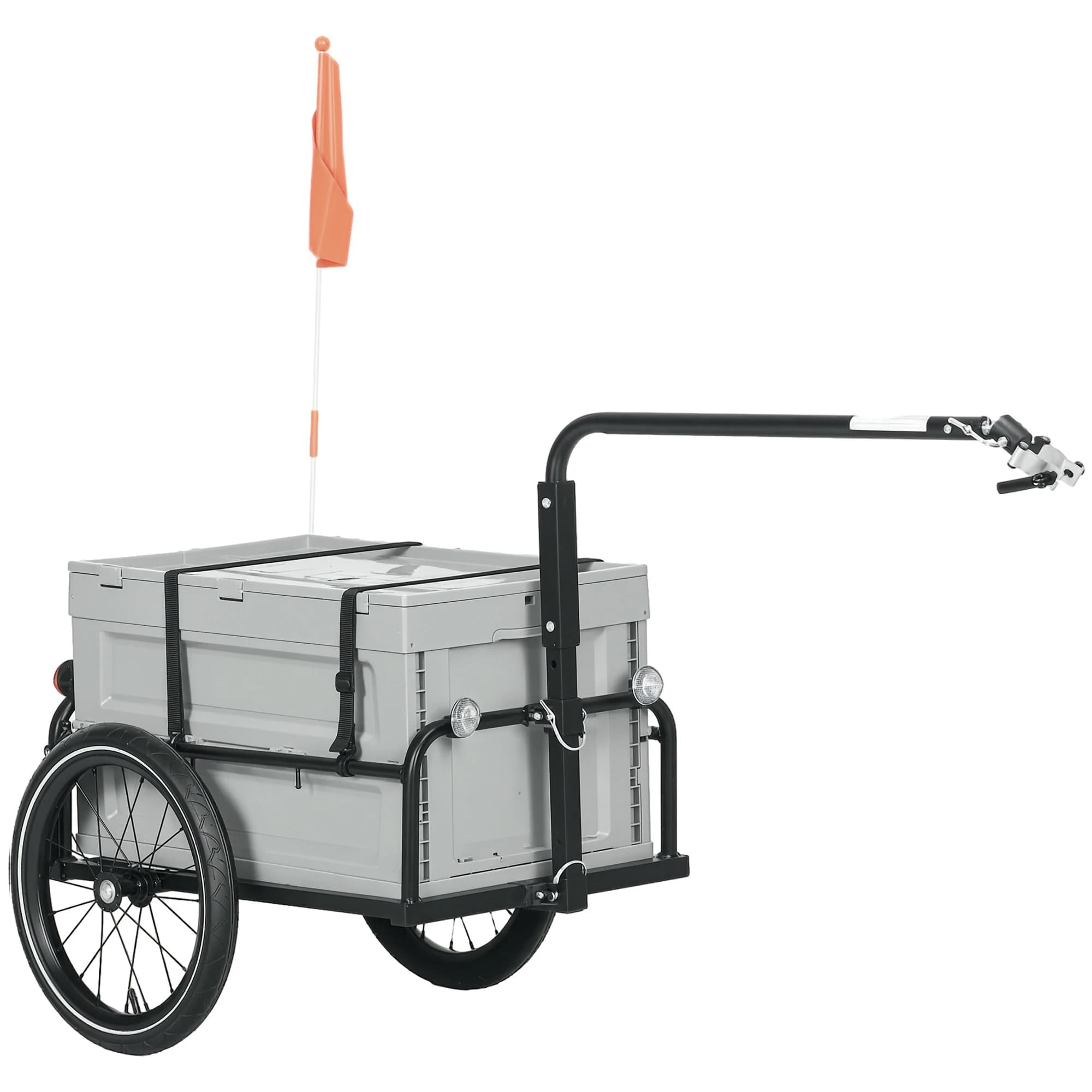 Caja de almacenamiento plegable de 65L para remolque de bicicleta con reflectores de seguridad, carga máxima. 40 kg Gris