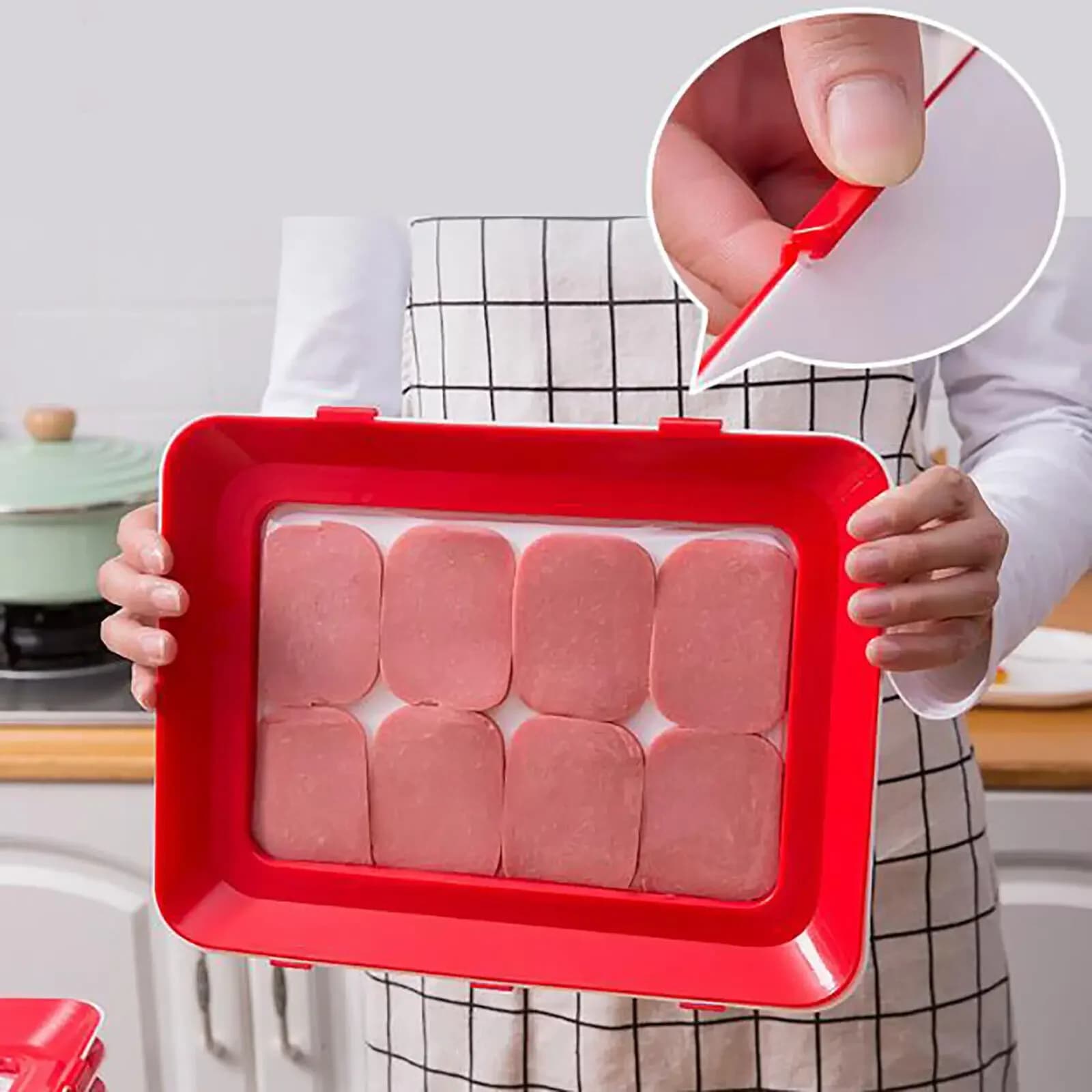 Caja de apilamiento de 8 Uds., caja de corte para tableta, caja de mantenimiento fresco de alimentos rojos, contenedor de salchichas