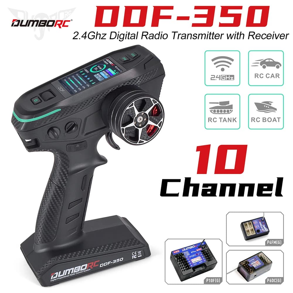 DUMBORC 2,4G 10CH mando a distancia de Radio Digital transmisor de DDF-350 con receptor para RC coche barco tanque LCD sistema FHSS