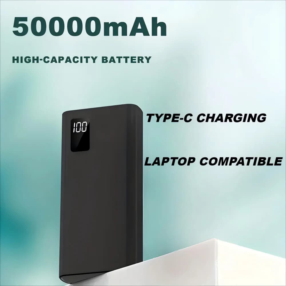 Banco de energía de 50000mAh, carga rápida con pantalla LED, 4 puertos de salida USB, cargador portátil para Huawei, iPhone, Xiaomi y portátil
