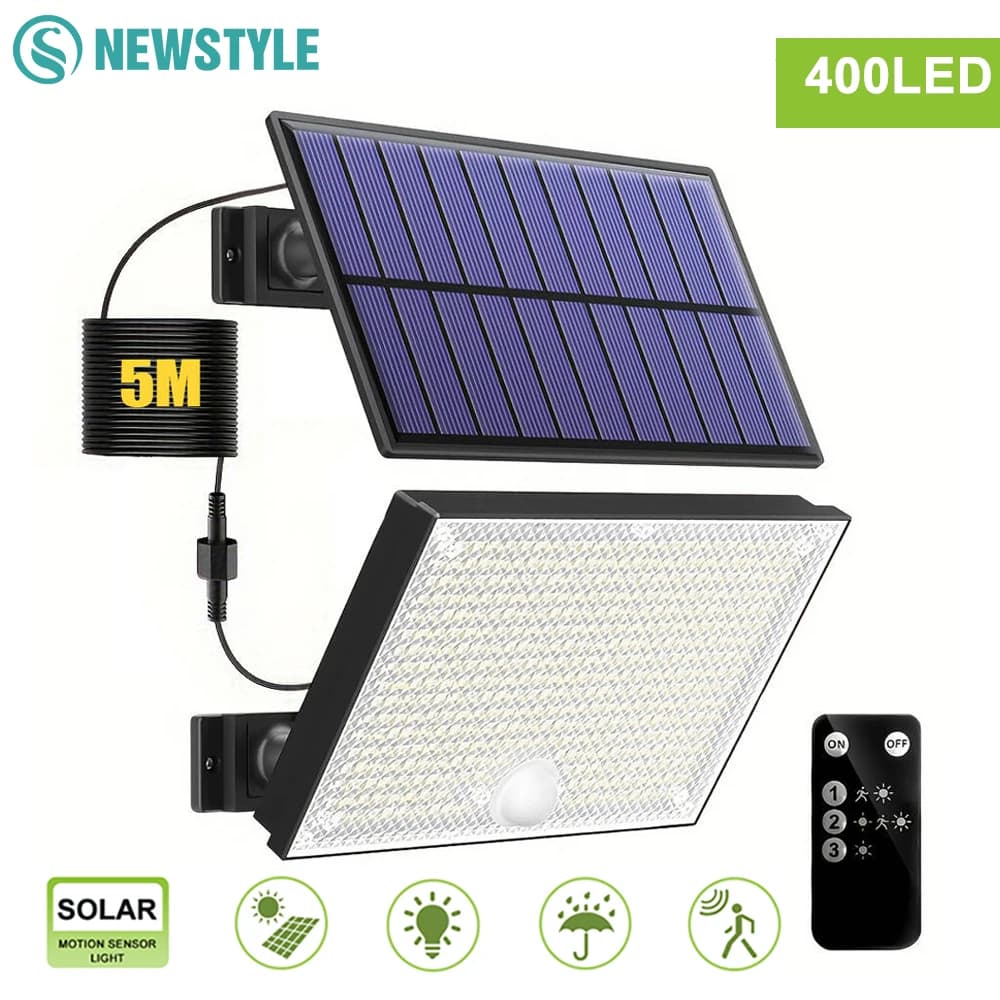 Luces Solares para Exteriores, 366/400/318 LED, Sensor de Movimiento, Luces de Seguridad, IP65, Impermeables, Luces Solares para Jardín y Patio