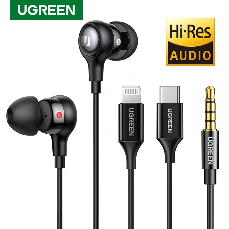 UGREEN-auriculares intrauditivos con cable y micrófono, dispositivo de audio con cancelación de ruido, USB tipo C, Lightning, para iPhone y Xiaomi,