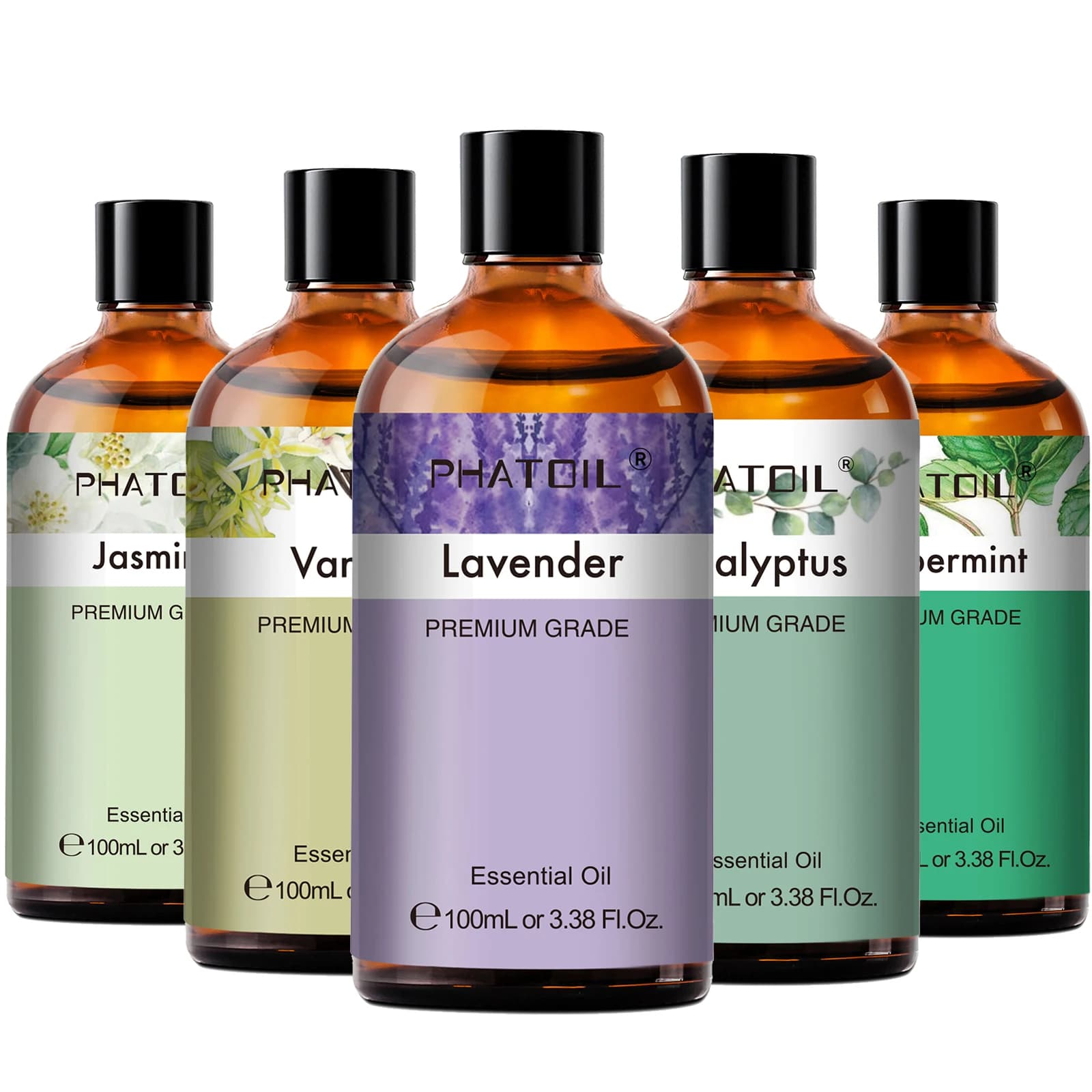 PHATOIL 100ml aceite esencial de eucalipto para la piel lavanda vainilla jazmín limón bergamota aceite aromático para hacer velas de aromaterapia