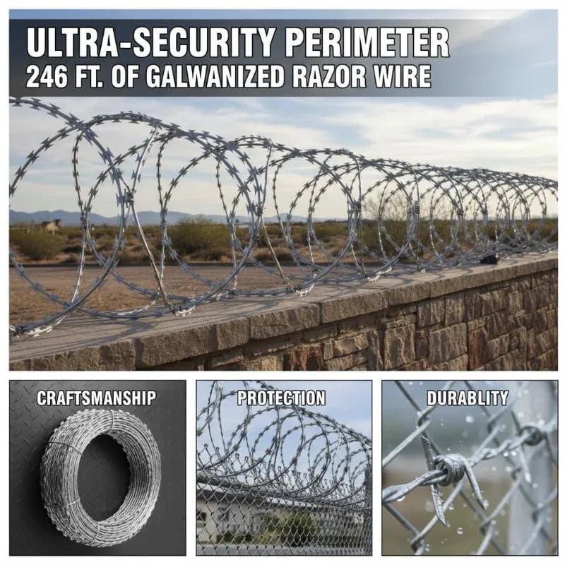 Alambre de púas galvanizado en caliente de 75 m, 5 rollos, anti-intrusión, con guantes, malla de protección para jardín, balcón, seguridad