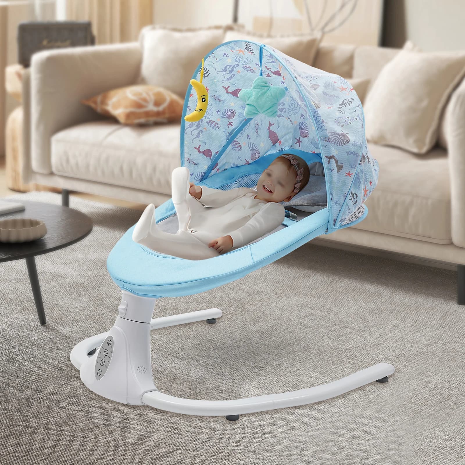 Columpio eléctrico para bebé con control remoto, balancín para bebé con música Bluetooth, 4 velocidades, capacidad de carga máxima ajustable, 18